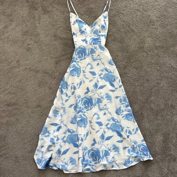 Floral Blue and White Formal Gown - Picture 1 of 6